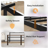 VINGLI Twin Bed Frame with Storage Headboard, LED Lights, and Charging Station, Single Metal Platform Pannel Bed with Wooden Storage Shelf, Underbed Storage Space, Apartement, Black VINGLI