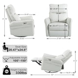 cinkehome Power Swivel Rocker Recliner with USB, Overstuffed Electric Reclining Chair, Faux Leather Rocker Recliner for Nursery, Living Room, Light Grey