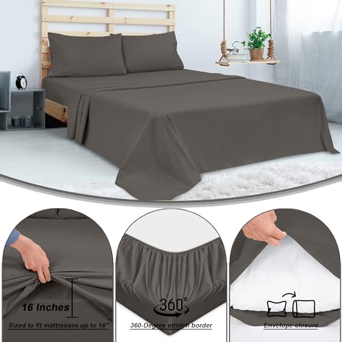 ROYALE LINENS 300 Thread Count 100% Long Staple Combed Cotton Sheet Set - 4 Piece Full Bed Sheets - 1 Fitted, 1 Flat, 2 Pillow Cases -Soft Cool & Crisp Sheet Set (Full, Grey) ROYALE LINENS