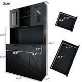 GTFURNI 71" Tall Kitchen Pantry Storage Cabinet Large Farmhouse Hutch Cabinet with Microwave Stand, Charging Station, Adjustable Shelves, Countertop for Dining Room, Living Room, Black GTFURNI