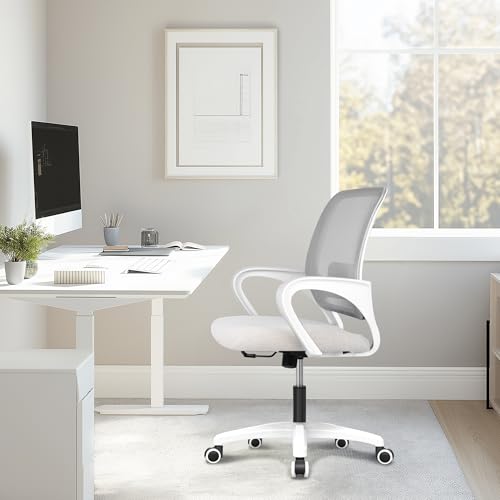 NEO Chair Office Desk Ergonomic Mesh Computer Chair with Lumbar Support Adjustable Height Swivel Rolling Wheels Comfy Mid Back Task Chair for Home Bedroom Vanity Study (Ivory) NEO CHAIR