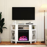 FansaFurn Corner TV Stands with 18'' Fireplace, Media Console Table with Adjustable Shelves & Acrylic Doors, Entertainment Center for TVs up to 55'', Corner Cabinet for Living Room, Bedroom, White FansaFurn