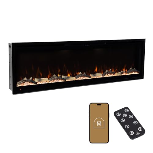 Modern Ember Aerus 60 Inch Smart Linear Electric Fireplace | Recessed in-Wall or Wall-Mount | LED Multiple Flame Colors | Alexa/WiFi Enabled | 5.75” Profile | Remote Included Modern Ember