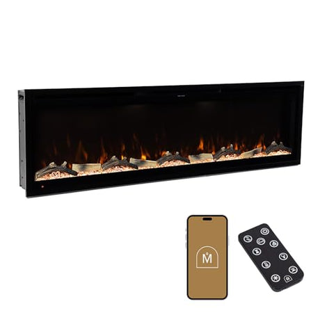 Modern Ember Aerus 60 Inch Smart Linear Electric Fireplace | Recessed in-Wall or Wall-Mount | LED Multiple Flame Colors | Alexa/WiFi Enabled | 5.75” Profile | Remote Included Modern Ember
