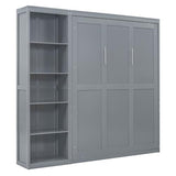 Merax Queen Size Murphy Bed, Wood Queen Wall Bed Frame with Shelves, Queen Murphy Cabinet Bed for Home, Office or Small Room, Gray Merax
