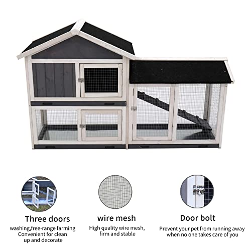 HOMLOVLY Rabbit Hutch Bunny Cage, Large Wooden Rabbit House Indoor Outdoor with Removable Trays, UV Panel, Guinea Pig Chicken Coop Pet House for Small Medium Animals, Black - WoodArtSupply