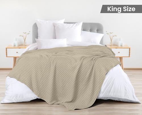 Utopia Bedding Khaki 100% Cotton Waffle Blanket 300 GSM [King - 90x108 Inch] Soft Lightweight Breathable Bed Blanket for All Season Utopia Bedding