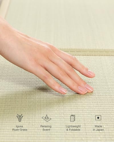 FULI Japanese Tatami Mattress, Tatami Rug, Igusa Mat (Japanese Rush Grass) Folds in Three, Made in Japan (Natural, Twin) FULI