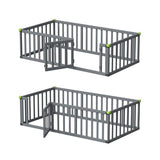 ROOMTEC Twin Size Montessori Floor Bed - Solid Wood Toddler Bed Frame with Convertible Door and Safety Fence in Grey ROOMTEC