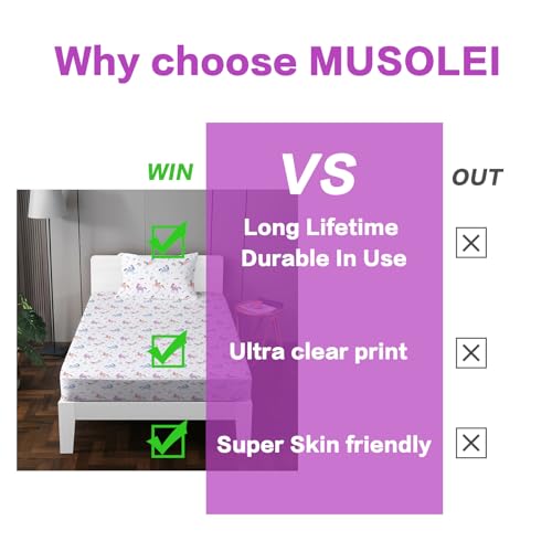 MUSOLEI Unicorn Fitted Sheet Set Full Girls Rainbow Star Sheet Pink Flower Bedding Set 1 Deep Pocket Fitted Sheet with 2 Pillowcases Multi-Colour Girls Kids Teenagers Gift Queen MUSOLEI