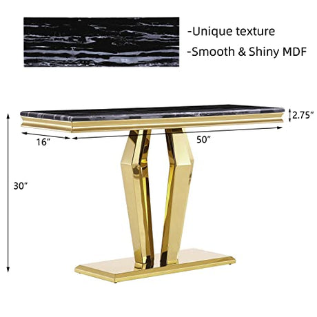 ACEDCOR Modern Console Table, Rectangular Living Room Entryway Table with Mirrored Geometric Base, Black Gold ACEDÉCOR