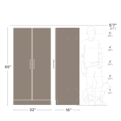 Prepac Elite 32 inch Storage Cabinet, 16" D x 32" W x 65" H, Oak