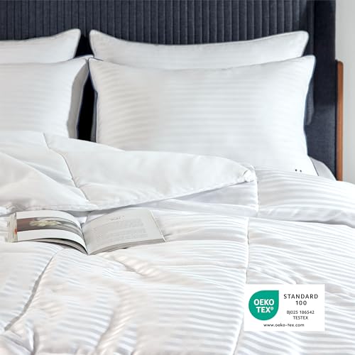 Bedsure Duvet Insert Queen Size - Lightweight Comforter, Quilted Cooling Duvet Insert, Down Alternative Summer Comforter with 8 Tabs, Ultra Soft, Striped, Machine Washable, Queen, White, 88x88 inches Bedsure