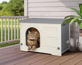 Waterproof Cat House Outdoor Indoor, Plastic Cat House for Outdoor Cats Feral Cat House Outdoor, Sturdy Cat Bed for Small Pet, Spacious, Assemble Easily -Grey Rockever