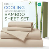 100% Rayon Derived From Bamboo - Bamboo Sheets Queen Size - Cooling Sheets for Queen - Ultra Soft, Breathable & Hotel Luxury Bedding - 1 Flat & 1 Fitted & 2 Pillowcases w/ 16 Inch Deep Pockets - Wheat CGK Unlimited
