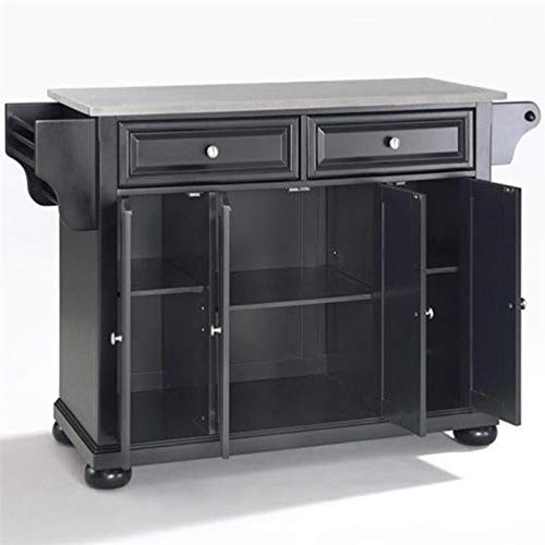 Pemberly Row Traditional Wood/Stainless Steel Top Kitchen Island in Black Pemberly Row