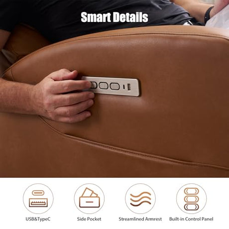 Lynkron Breathable Air Leather Power Swivel Rocker Recliner, 2-Zone Electric Adjustment (Headrest Independent, Back & Footrest Linked), 270° Swivel, 8-Mode Massage & Heat, USB/Type-C, Side Pocket Lynkron