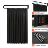 XIMSPHY Privacy Partition Curtains with U-Shaped Rod, Metal Support Single Wall Mounted Curtains, 6.56ft Black Flat Hooks Medical Curtain for Fitting Room Beauty Salon Bedroom XIMSPHY