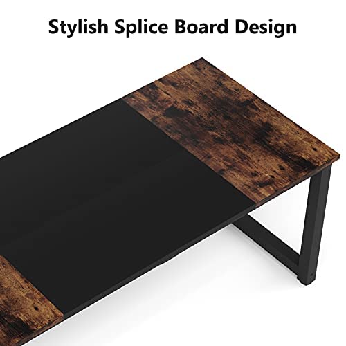 Tribesigns 70.8”Executive Desk, Large Office Computer Desk with Thicken Frame, Modern Simple Workstation Business Furniture for Home Office, Rustic Brown/Black Tribesigns