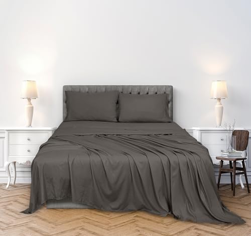 ROYALE LINENS 300 Thread Count 100% Long Staple Combed Cotton Sheet Set - 4 Piece Full Bed Sheets - 1 Fitted, 1 Flat, 2 Pillow Cases -Soft Cool & Crisp Sheet Set (Full, Grey) ROYALE LINENS