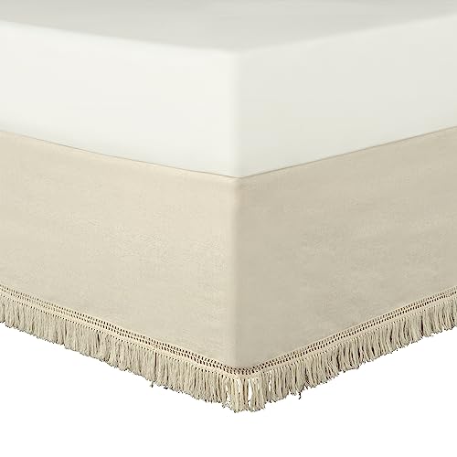 Lush Decor Boho Fringe 15-Inch Tailored Drop Easy Fit Bed Skirt Queen Size Single 60" W x 80" L +15" Neutral - Queen Bed Skirt - Wrap Around Bed Skirt Lush Decor