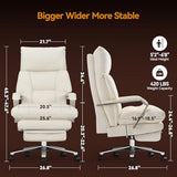 OKUP® M76 Recline Office Chair with Footrest, 160° Infinite Reclining 10" Thick Executive Desk Chair, 420lb Heavy Duty Big and Tall, Adjustable Seat Depth, Cream OKUP