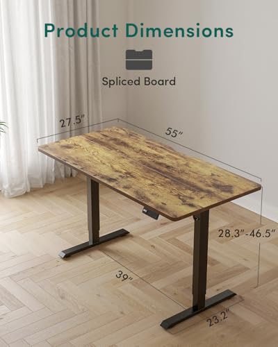 CubiCubi 55 x 28 Large Standing Desk, Height Adjustable Electric Computer Desk, 28" Deep Desktop, Sit Stand up Home Office Workstations with 4 Preset Heights, Rustic Brown CubiCubi