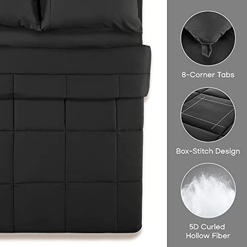 Sonive Full/Queen Comforter,Quilted Duvet All Season Down Alternative Bedding Duvet Insert Soft Fluffy Breathable Microfiber 200gsm with 8 Corner Tabs Easy Care Black Sonive