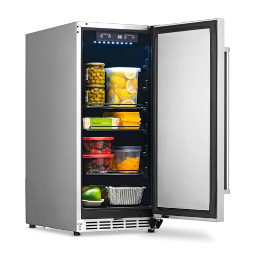NewAir 15" Commercial Beverage Refrigerator | Weatherproof Stainless Steel Fridge | Built-In or Freestanding Outdoor Patio Fridge For Beer, Wine, Food NCR032SS00 NewAir