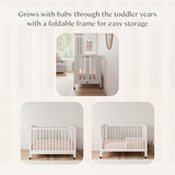 Babyletto Maki 2-in-1 Baby Crib Convertible to Toddler Bed - GREENGUARD Gold Certified Portable Folding Wood Crib w/ Toddler Conversion Kit - 4 Adjustable Heights, Easy to Assemble - White