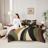 Green Brown Spiral King 7-Piece Bedding Set Modern Swirls Stripes Abstract Comforter Set with Sheets for Minimalists Boho Aesthetic Geometric Bed in a Bag Graffiti Art Lines Bedding Sets Erosebridal