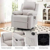 Korser Recliner Chair, 360 Swivel Rocker Chair for Adults, Small Rocking Recliner for Small Spaces, Upholstered Fabric Glider Recliner Nursery (Swivel Rocker Recliner, Off White)