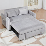 Hixkol 3 in 1 Convertible Sleeper Sofa Bed,55.51" Velvet Futon Sofa Bed, Pull Out Couch for Bedroom&Living Room, Loveseat Sofa Bed with Storage Pockets & 2 Toss Pillows,Adjustable Backrest(Grey) Hixkol