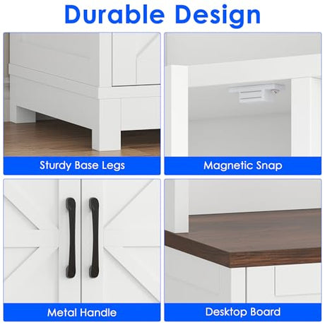 kepptory 69" Tall Farmhouse Kitchen Pantry Cabinet, Kitchen Hutch Bar Cabinet with Drawers&Cup Holder, Large Wooden Storage Cabinets with Barn Doors&Microwave Stand, Cupboard for Dining Room(White) kepptory