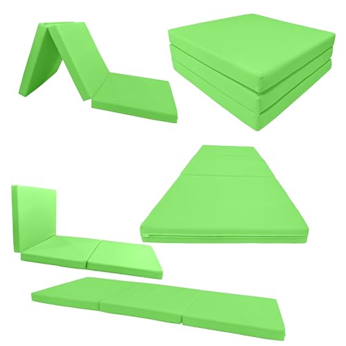 D&D Futon Furniture Trifold Foam Beds, Floor Tri-Fold Bed, Foldable Shikibuton Mattress Cushion Topper Mat for Space Saving Sleepover 3x27x75 in, Lime D&D Futon Furniture