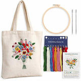 Mordely Flower Bouquet Embroidery Tote Bag Kit for Beginners, DIY Hand Embroidery Starter Set with Canvas Bag, 7.9 Inch Hoop, Colour Threads, 2 Needles and English Instructions