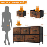 Horshod Dresser for Bedroom, 5 Storage Drawers, Wide Fabric Closet Chests Organizer Tower Furniture with Wooden Top Metal Frame for Clothes, Kids Room, Living Room, Hallway, Entryway Horshod