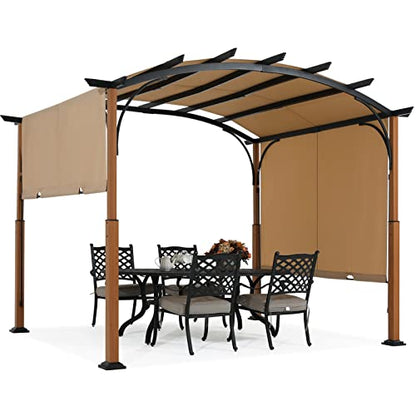 MASTERCANOPY 10' X 12' Outdoor Retractable Pergola with Sun Shade Canopy Patio Metal Garden Pergola,Beige - WoodArtSupply