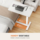 NEWBULIG Overbed Bedside Table with Wheels, Rolling Desk Adjustable Height Standing Desks with Pneumatic Control, Small Mobile Laptop Workstation, Portable Desk for Couch Tray Home Office White NEWBULIG