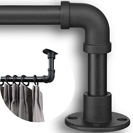 Rustic Curtain Rod - Adjustable Room Divider Rod for Windows 28 to 48 inch - 1 Inch Black Industrial Outdoor Wrap Around Curtain Rods for Patio DonSail
