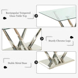 HAIZAO 63'' Rectangular Glass Dining Table for 4-6, Luxury Kitchen Table with Tempered Glass and Aesthetic Silver Stainless Steel Base, Modern Dinner Table for Home, Apartment HAIZAO