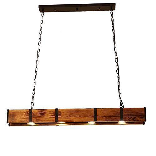 Rustic Wood 4-Lights Farmhouse Chandelier， Retro Hanging Pendant Lamp，Wood Beam Linear Hanging Light Vintage Ceiling Light Fixture for Dining Table, Kitchen Island, Bar JUOPTGJ