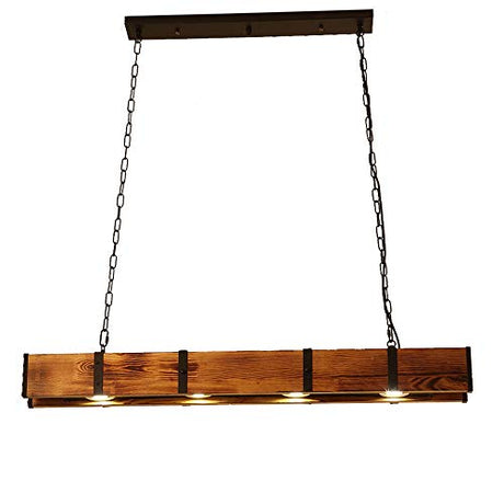 Rustic Wood 4-Lights Farmhouse Chandelier， Retro Hanging Pendant Lamp，Wood Beam Linear Hanging Light Vintage Ceiling Light Fixture for Dining Table, Kitchen Island, Bar JUOPTGJ