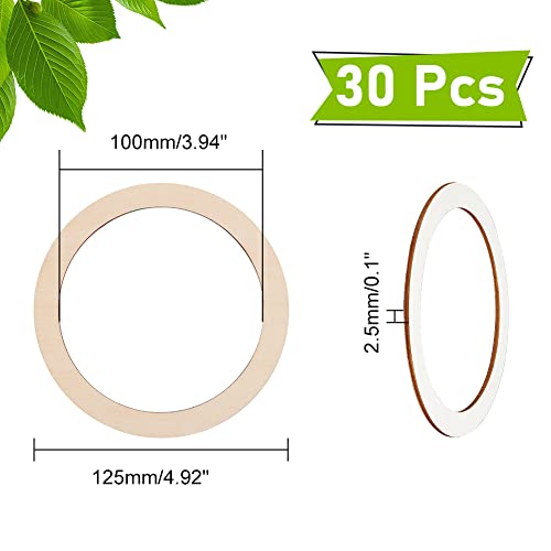 NBEADS 30 Pcs 125mm(4.9") Unfinished Wood Pieces Rings Shape, 100mm Inner Diameter Antique White Circle Ornaments Blank Handmade Round Wooden Slices for Painting Pyrography Christmas Tree Home Decor NBEADS