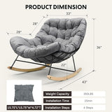 FLEXISPOT Oversized Outdoor Rocking Chair with Thick Cushioned Seat & Bonus Pillow, Modern Patio Papasan Rocker Lounge Chair with Metal Frame Wood Base Accent Chair for Porch Balcony Living Room Grey