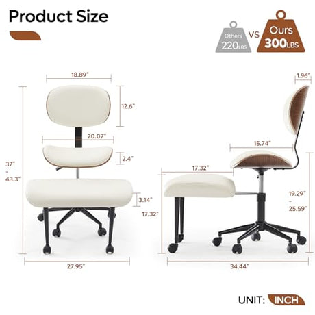 Bestier Cross Legged Office Chair with Wider Bentwood Back Support, Ergonomic Meditation Office Chair for Adults up to 300 lbs, 360° Swivel Adjustable Height for Multi Position White Bestier