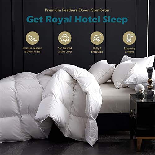 Cobnom® Organic Cotton Down Comforter Queen Size - Fluffy High Fill-Power Down & Feather Fibers Duvet Insert, All-Season Hypoallergenic Hotel-Style Bedding (Ivory White 90x90 Inch) Cobnom