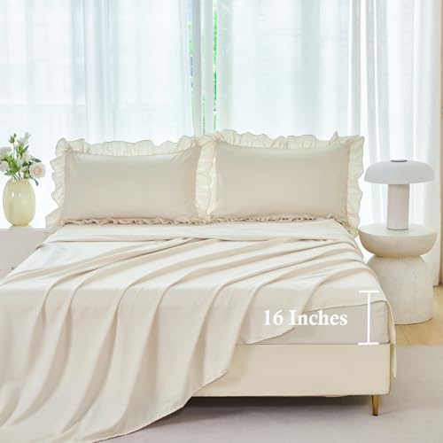 ANGIYUIN 5 Pieces Camel Twin Size Comforter Set for Kids Girls Ruffled Bedding Set Boho Farmhouse Bed Sets Shabby Fluffy Elegance Bed in A Bag with Sheets(Camel Twin) ANGIYUIN