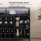 Fluted Home Bar Wine Cabinet with LED Light, Charging Station, Wine Rack - Buffet Cabinet with Storage, Coffee Bar Table, Stylish Fluted Credenza Cabinet for Modern Home Kitchen 47.2" Black Svimi