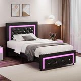 BarnFurin Twin Bed Frame with LED Lights, Upholstered Platform Bed with Diamond Tufted Headboard, No Box Spring Needed, Noise Free, Easy Assembly, Black BarnFurin